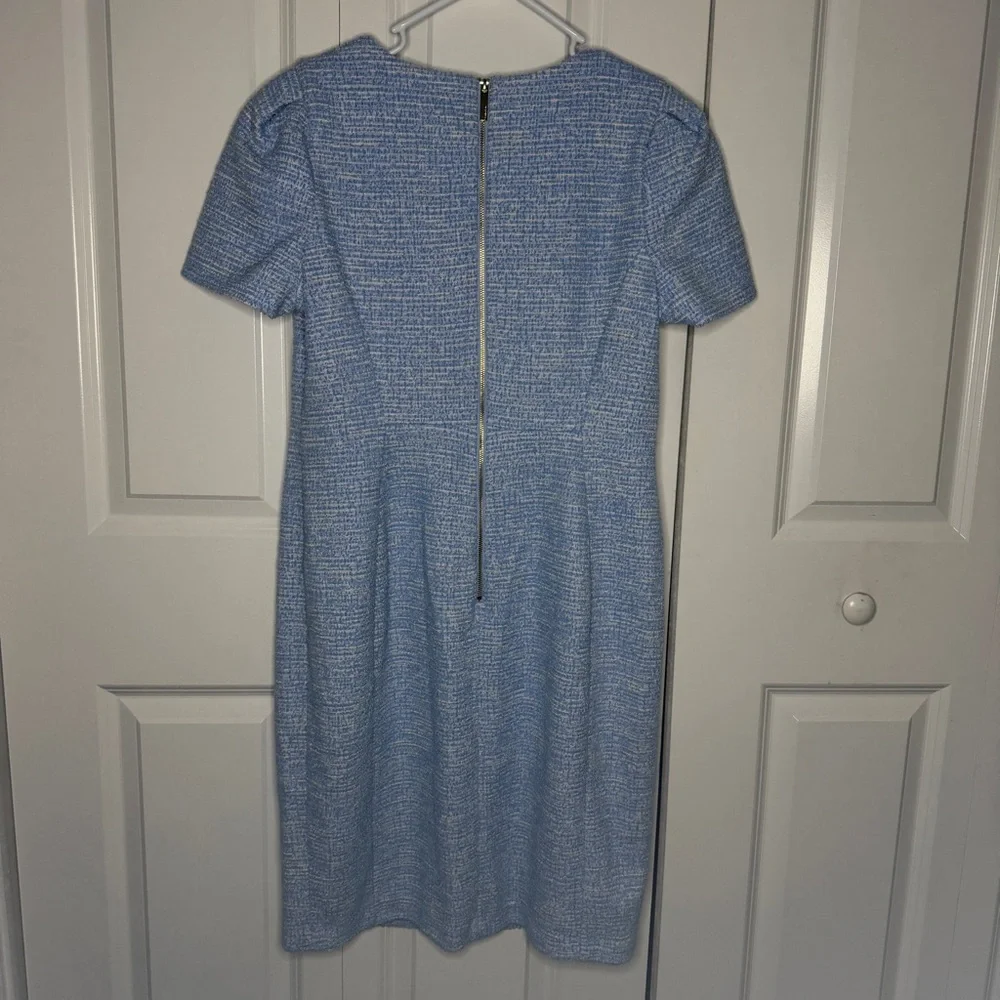 Calvin Klein Size 12 Cap Sleeve Tweed Sheath Dress Serene Blue Womens EUC Zip - Picture 6 of 10